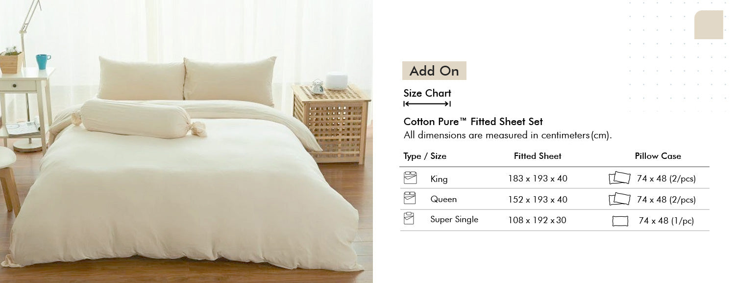 Cotton Pure? Milky Beige Jersey Cotton Quilt Cover Add On Size Chart