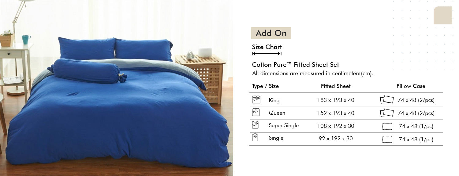 Cotton Pure? Klein Blue Jersey Cotton Quilt Cover Add On Size Chart