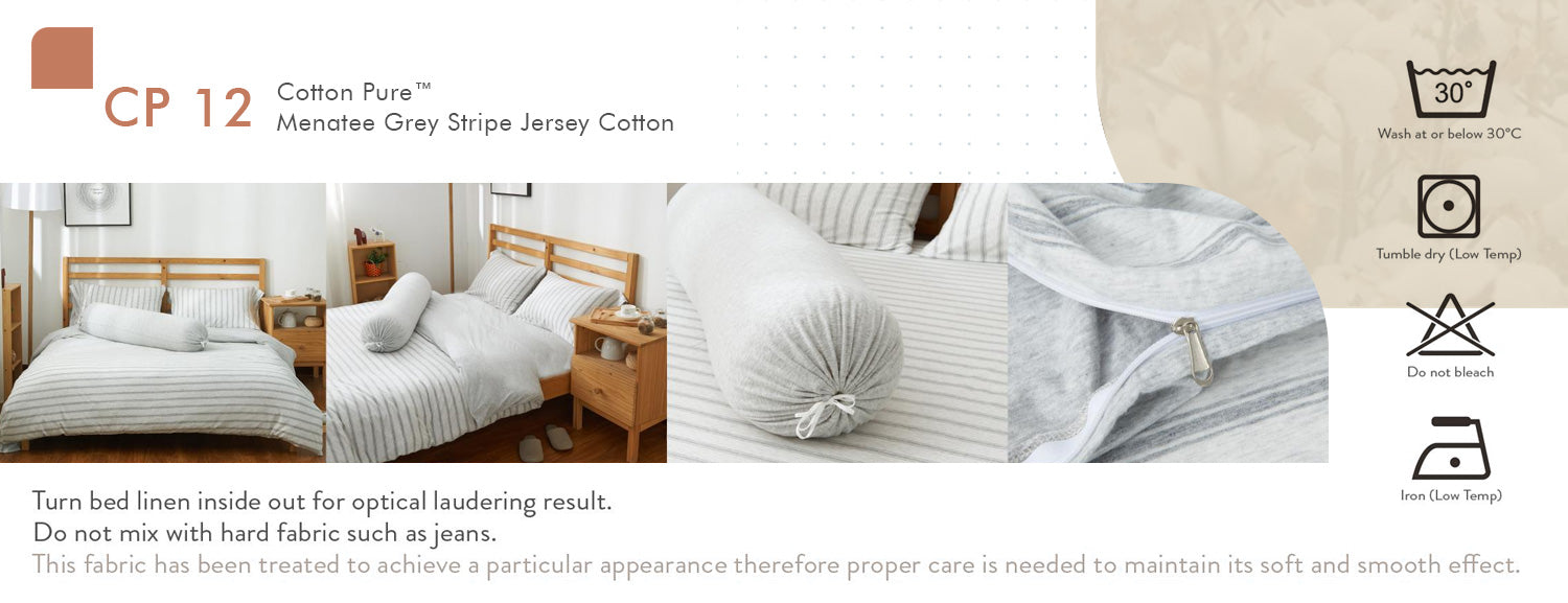 Cotton Pure?  Menatee Grey Stripe Jersey Cotton Fitted Sheet Set CP 12