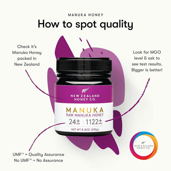 Jar of Manuka Honey showing how to spot a quality, authentic product.