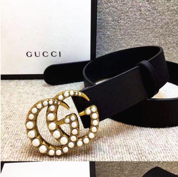 GG Women Fashion Rhinestone Smooth Buckle Leather Belt