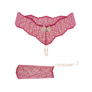 Shop Sydney Double Strand Pearl Thong & Glove - Red