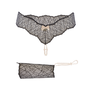 Shop Sydney Double Strand Pearl Thong & Glove - Black