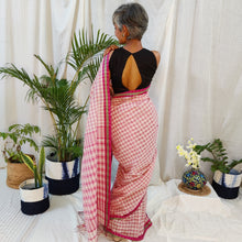 Load image into Gallery viewer, Gorgeous red white checks soft pure cotton Maheshwari handloom saree I Festive sari collection I Chanchal bringing art to life