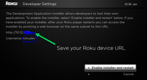 Getting Roku tv developer ip address link