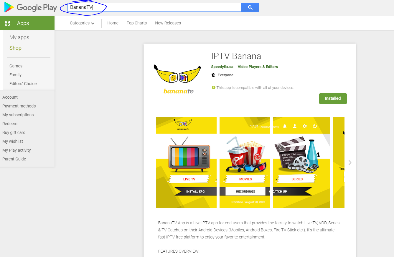 BananaTV application in google play store