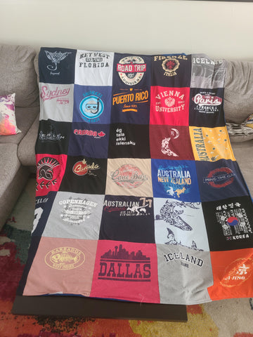 Andrew B's T-Shirt Quilt from His Travels