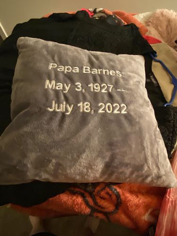 Ashley B.'s Embroidered T-Shirt Pillow for Her Grandfather