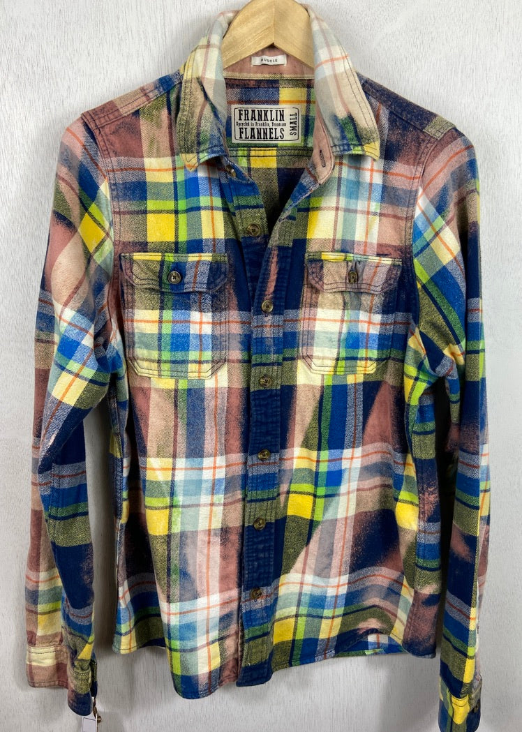 Vintage Royal Blue, Yellow, Green and Pink Flannel Size Small