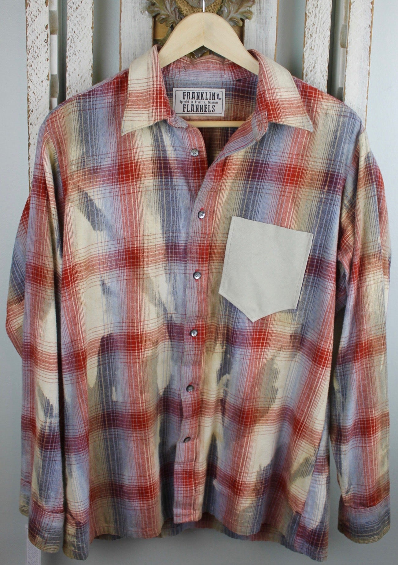 Vintage Red, Grey Blue, and Cream Flannel With Suede Size Large ...