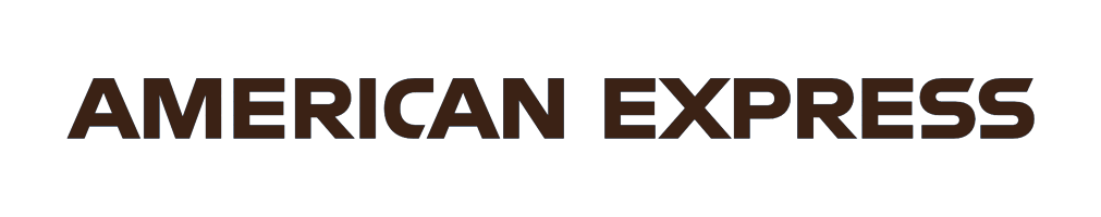 'American Express logo in bold blue and black text.'