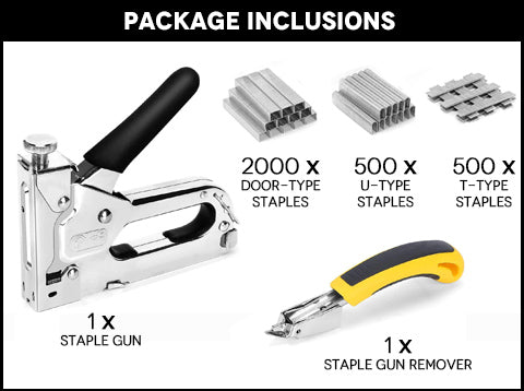 3-in-1 Staple Gun with Remover Package Inclusions