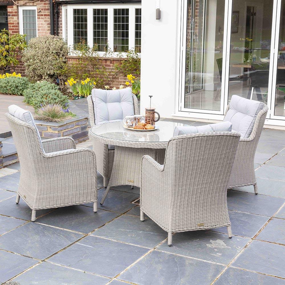 Astor 4 Seater Grey Rattan Garden Dining Table and Chair Set | Galleon