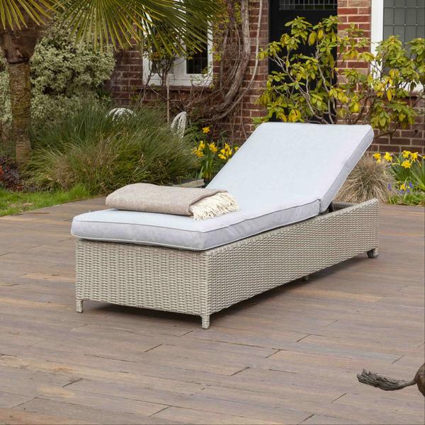 Fiennes Grey Rattan Luxury Reclining Garden Sun Lounger | Galleon