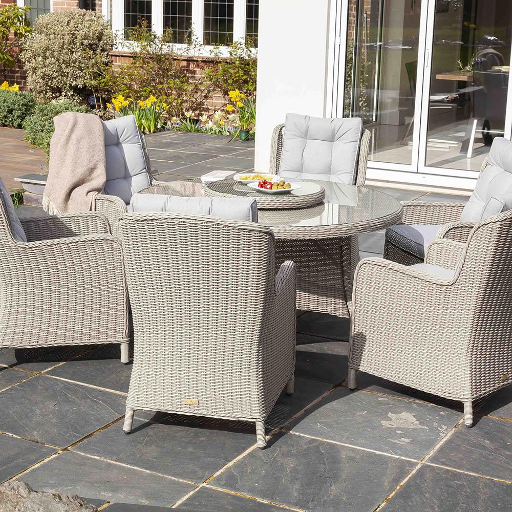 Astor 6 Seater Grey Rattan Garden Dining Table and Chair Set | Galleon