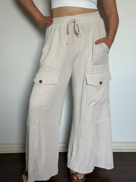 White knit button pants