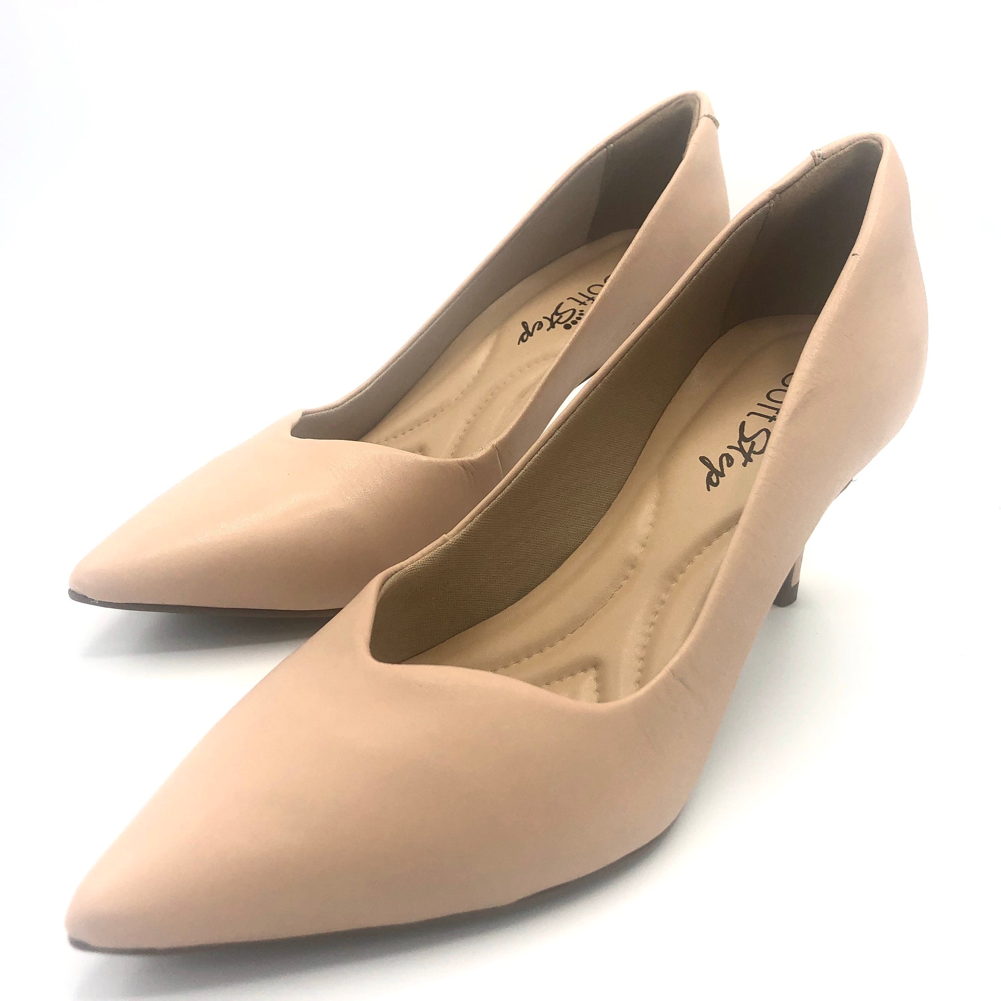 beige mid heel shoes