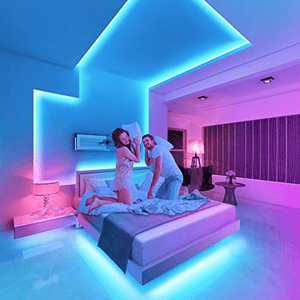 room with strip lights