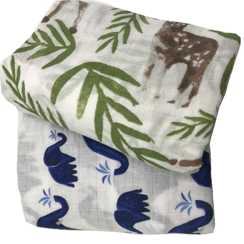 Deer & Elephant Print Muslin Cotton Swaddle Blanket | Heaven Sent Miracle