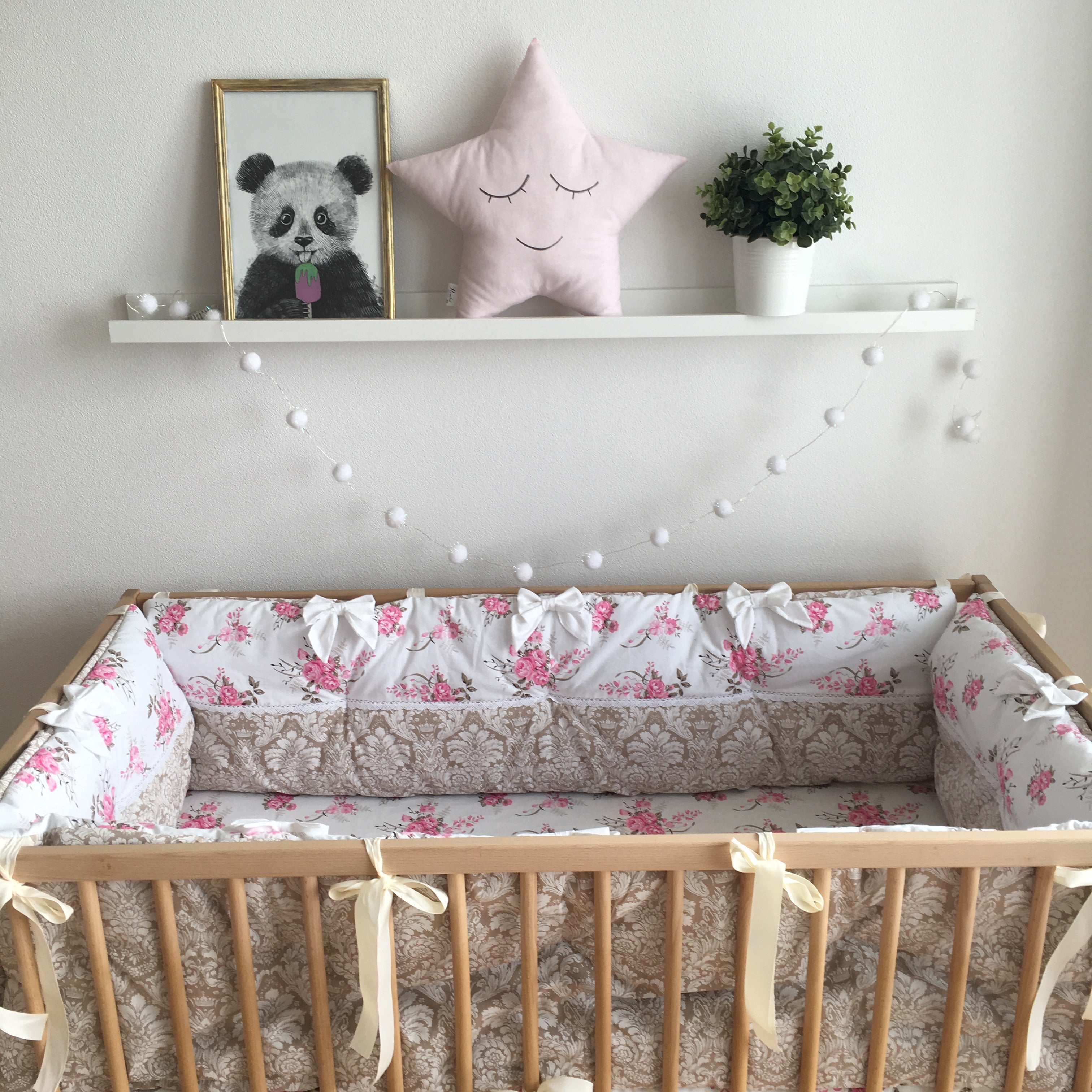 Tufted Floral Baby Crib Bumper In Pink Brown Heaven Sent Miracle