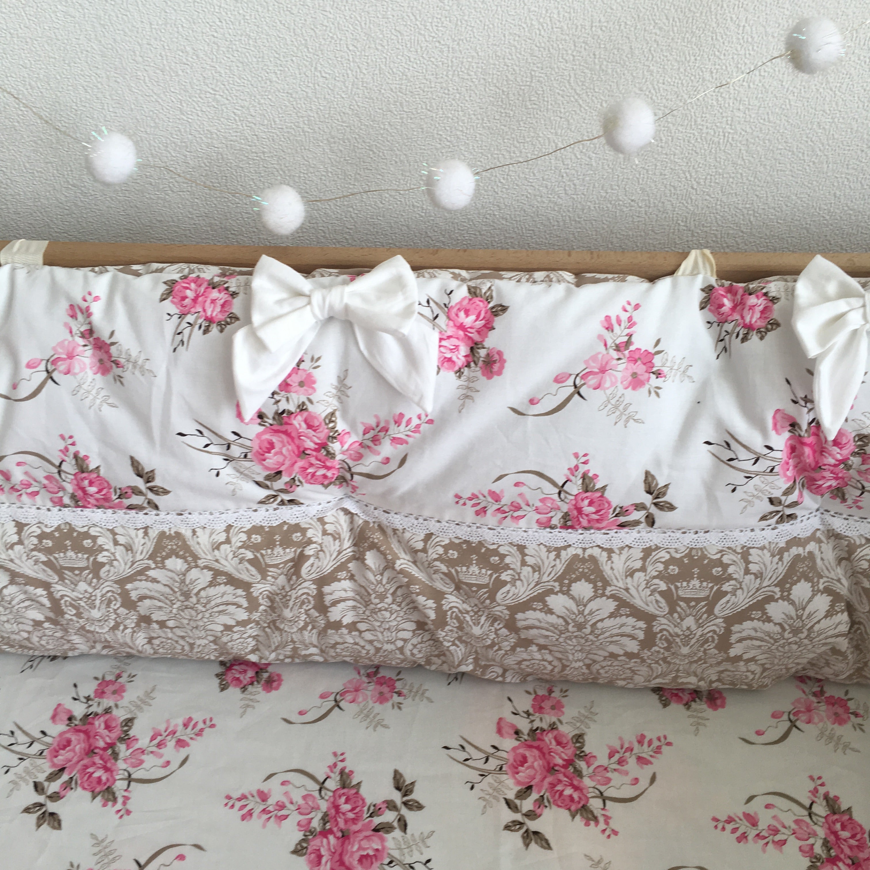 Tufted Floral Baby Crib Bumper In Pink Brown Heaven Sent Miracle