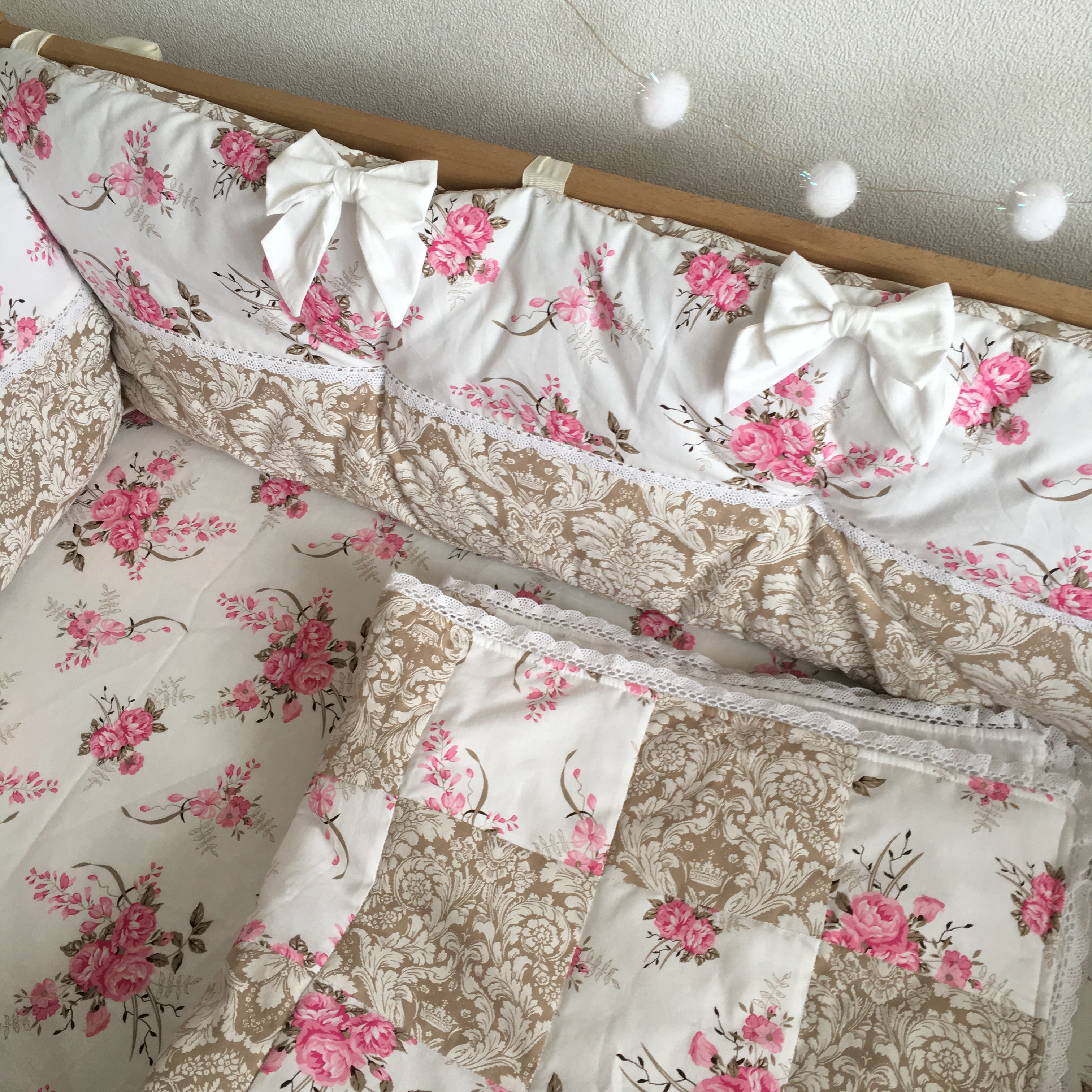 Tufted Floral Baby Crib Bumper In Pink Brown Heaven Sent Miracle