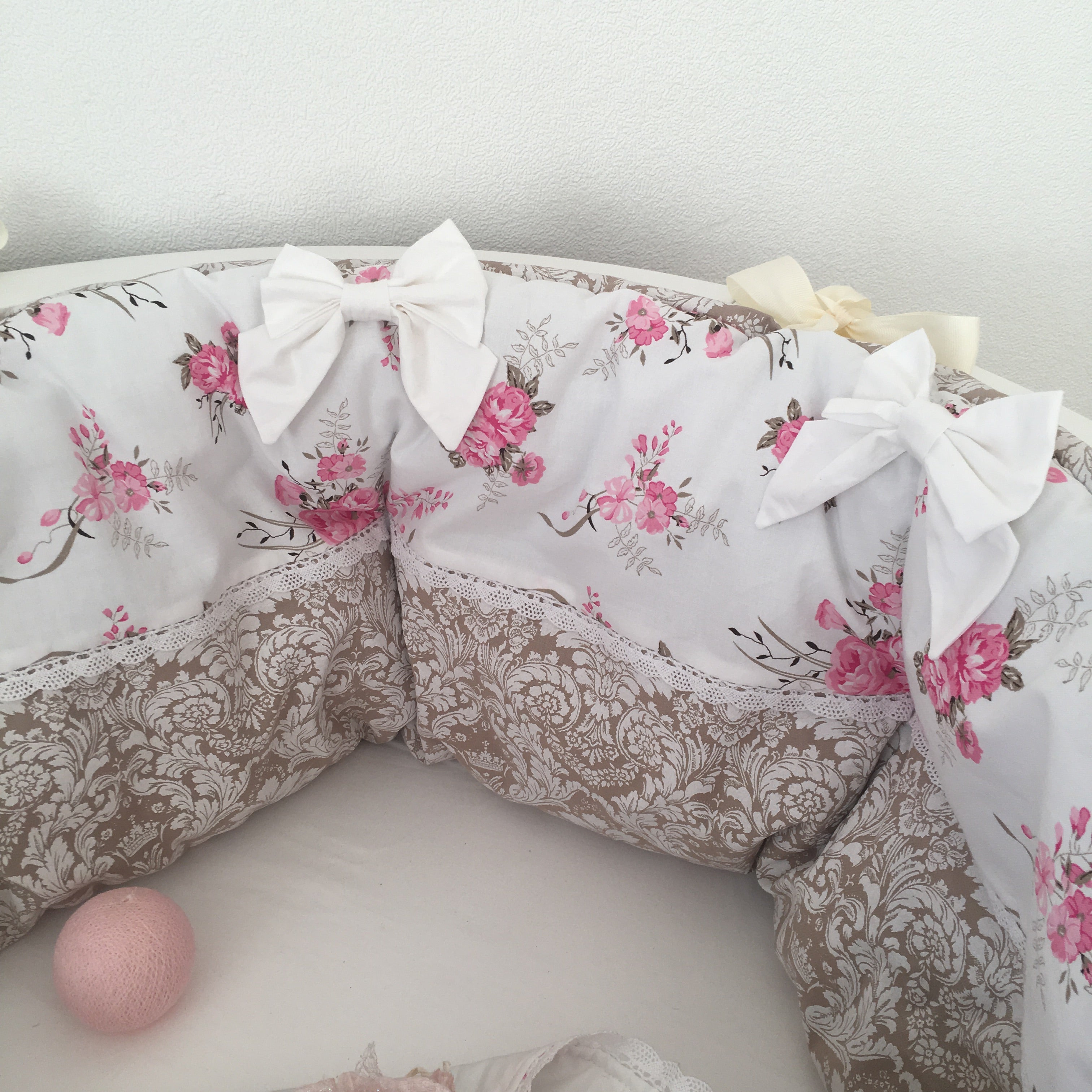 Tufted Floral Baby Crib Bumper In Pink Brown Heaven Sent Miracle