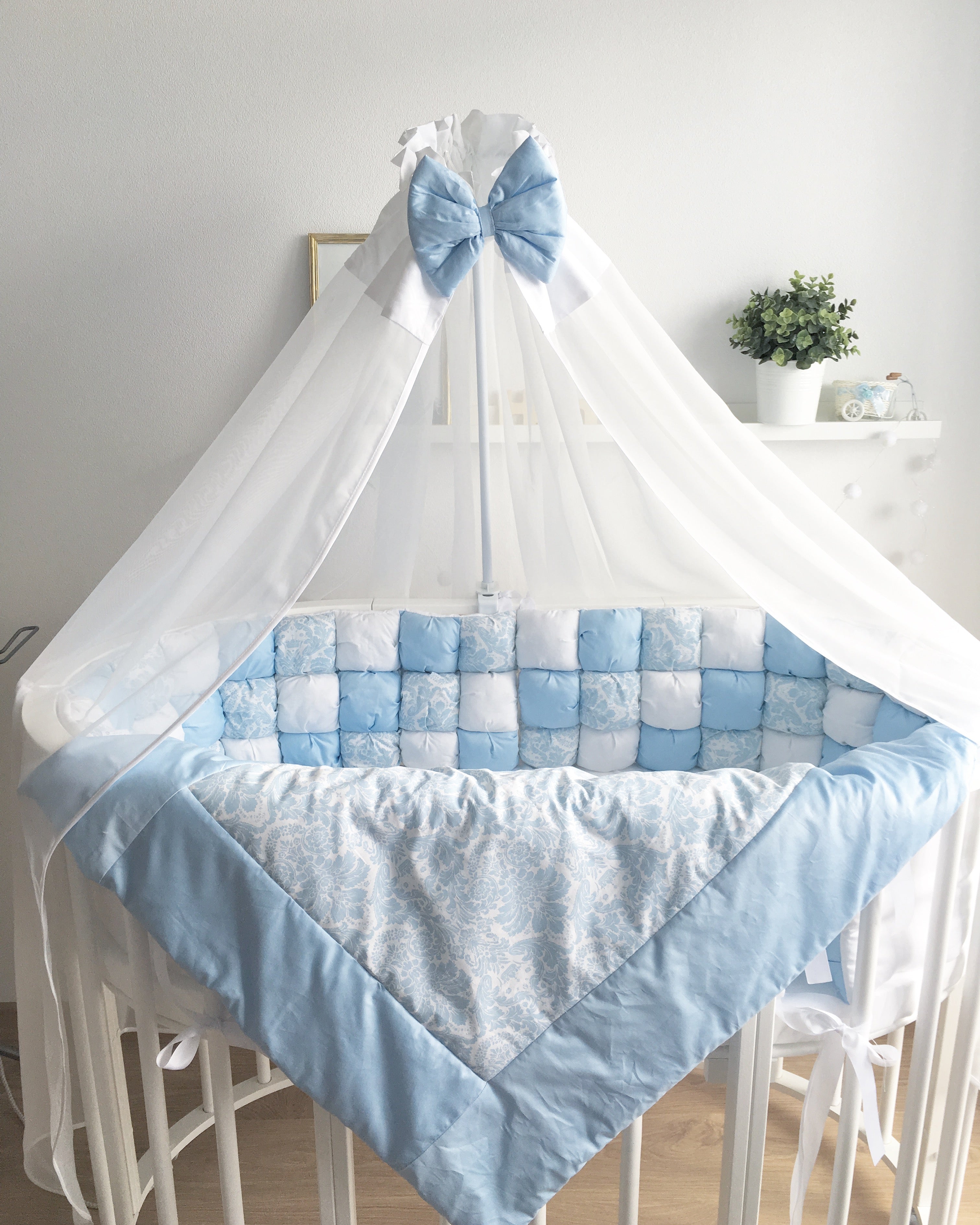 Bon Bon Quilted Crib Bumper In Damask Blue Heaven Sent Miracle