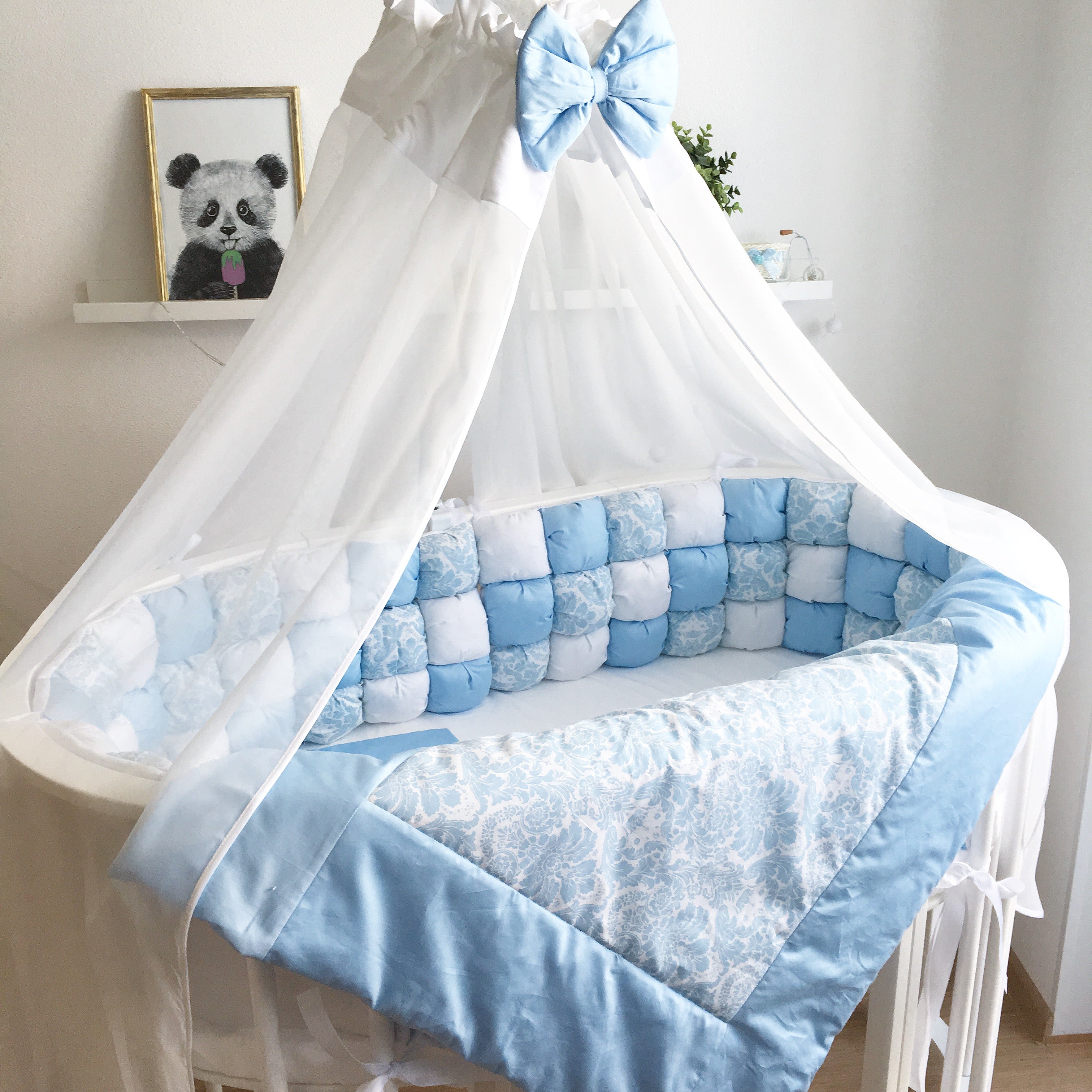 Bon Bon Quilted Crib Bumper In Damask Blue Heaven Sent Miracle