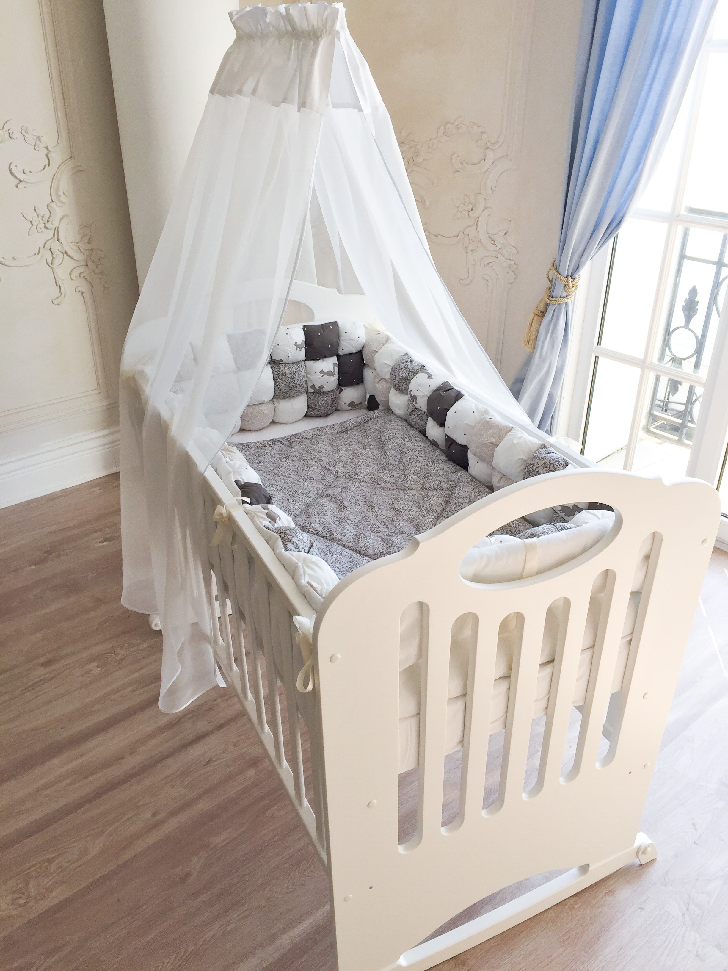 Gender Neutral Bon Bon Quilted Crib Bumper In Beige Brown