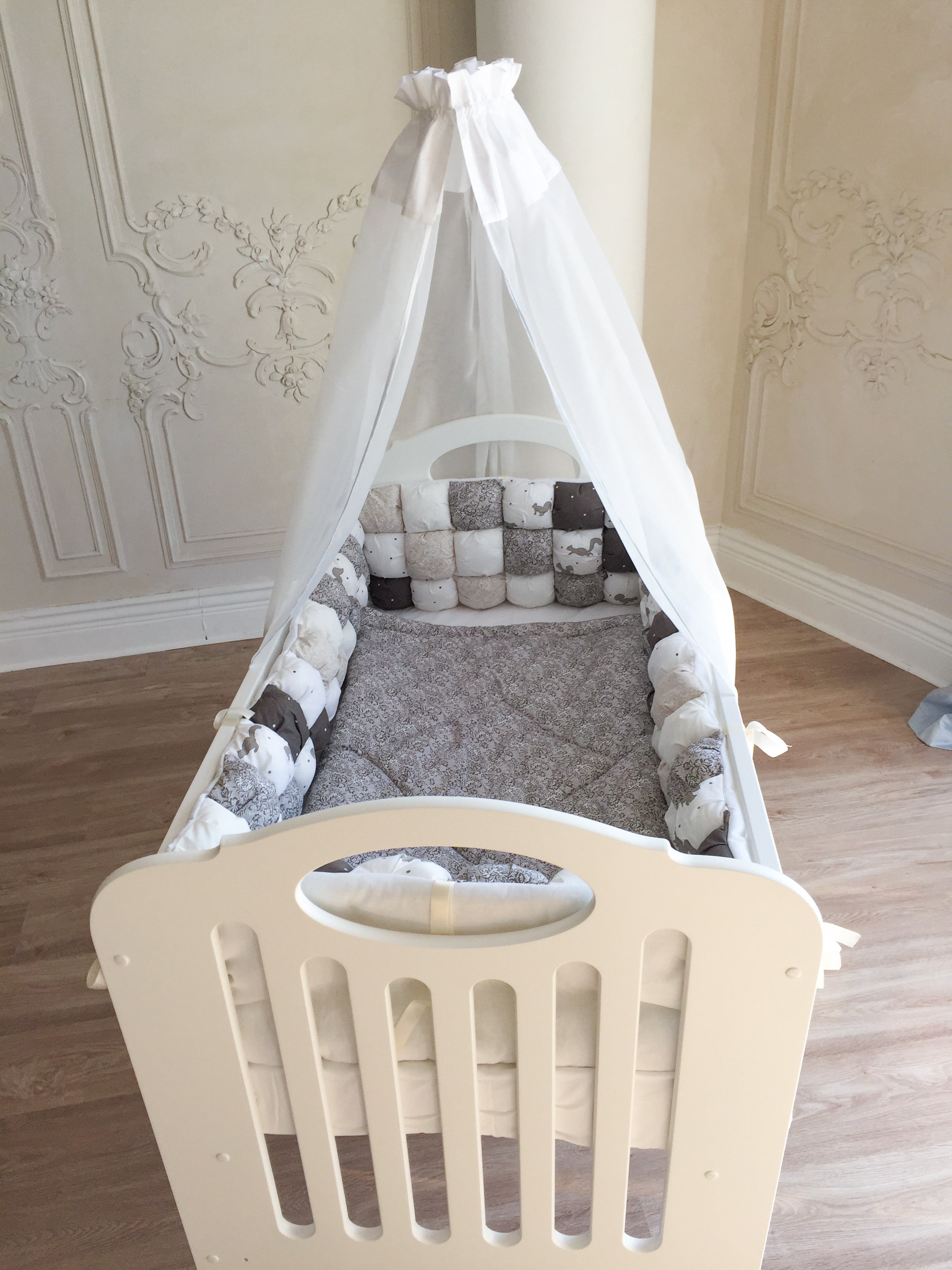 Gender Neutral Bon Bon Quilted Crib Bumper In Beige Brown