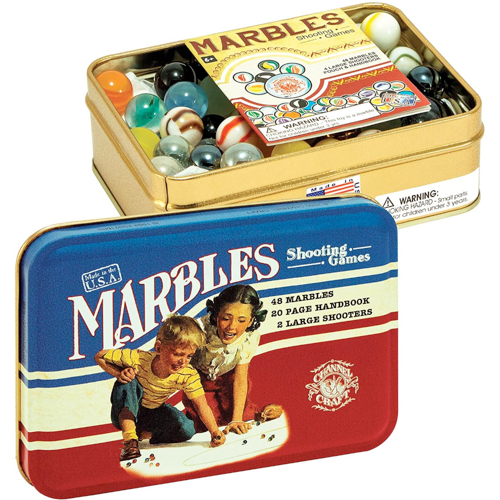 Tin with Marbles + Shooting Games USA