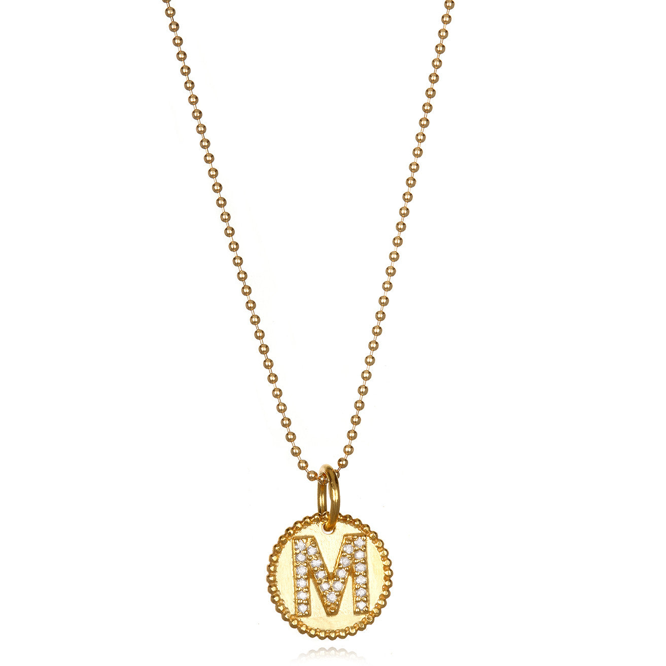 Diamond Beaded Initial Charm Necklace Gold