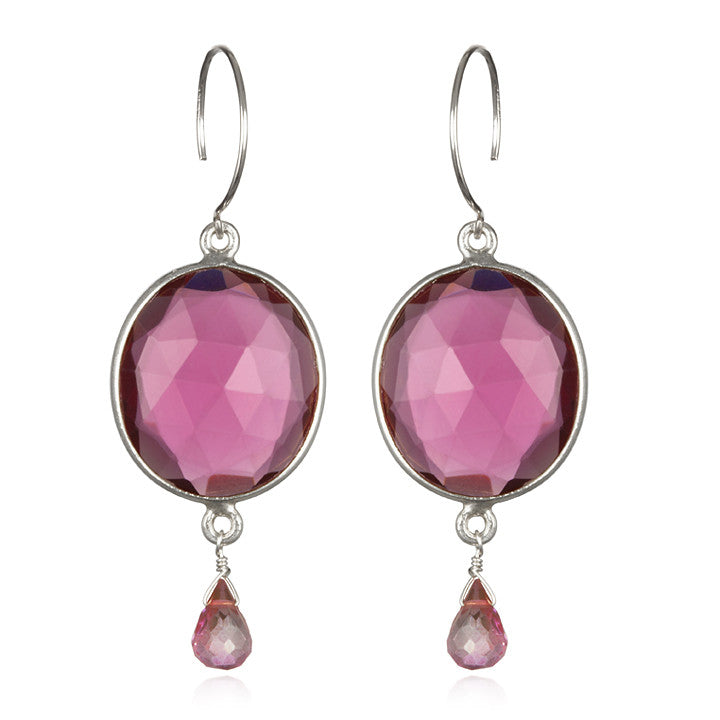 Cabo Gemdrop Earring-Ruby Pink Silver