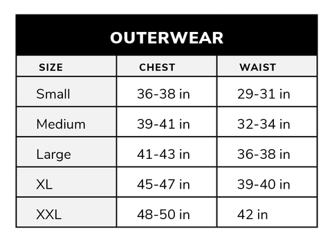 ASHER Golf | Outerwear Size Chart