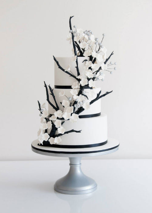 Organic Orchid Wedding  Cake  on a 14  inch  Silver Cake  Stand  