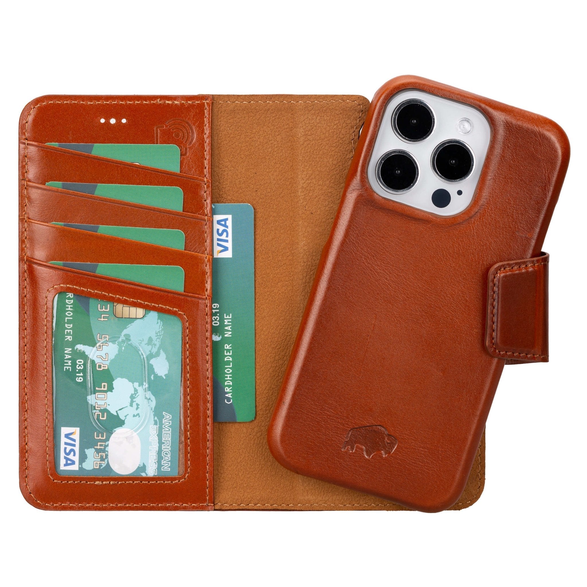 Burkley iPhone 14 Pro Max Wallet Case, Burnished Tan