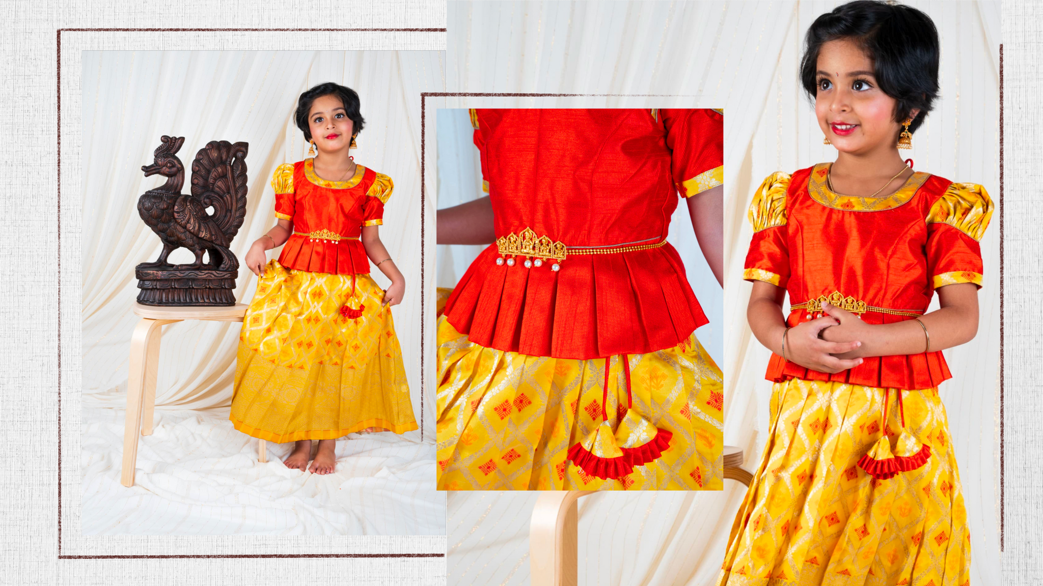 Designer readymade pattu Langa for girls with stylish puff blouse