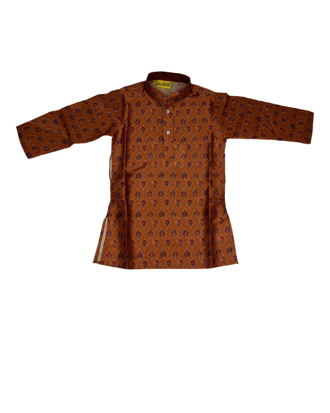 The Nesavu Ethnic Sets Honey Brown Designer Pattu Ethnic Readymade Kurta For Boys psr silks Nesavu 14 (6M) / Peru BES108