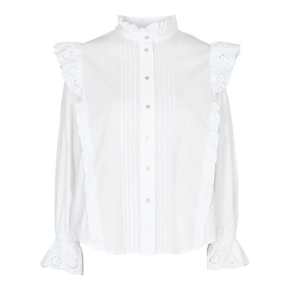 Co'Couture Agnes Anglais Frill Skjorte White