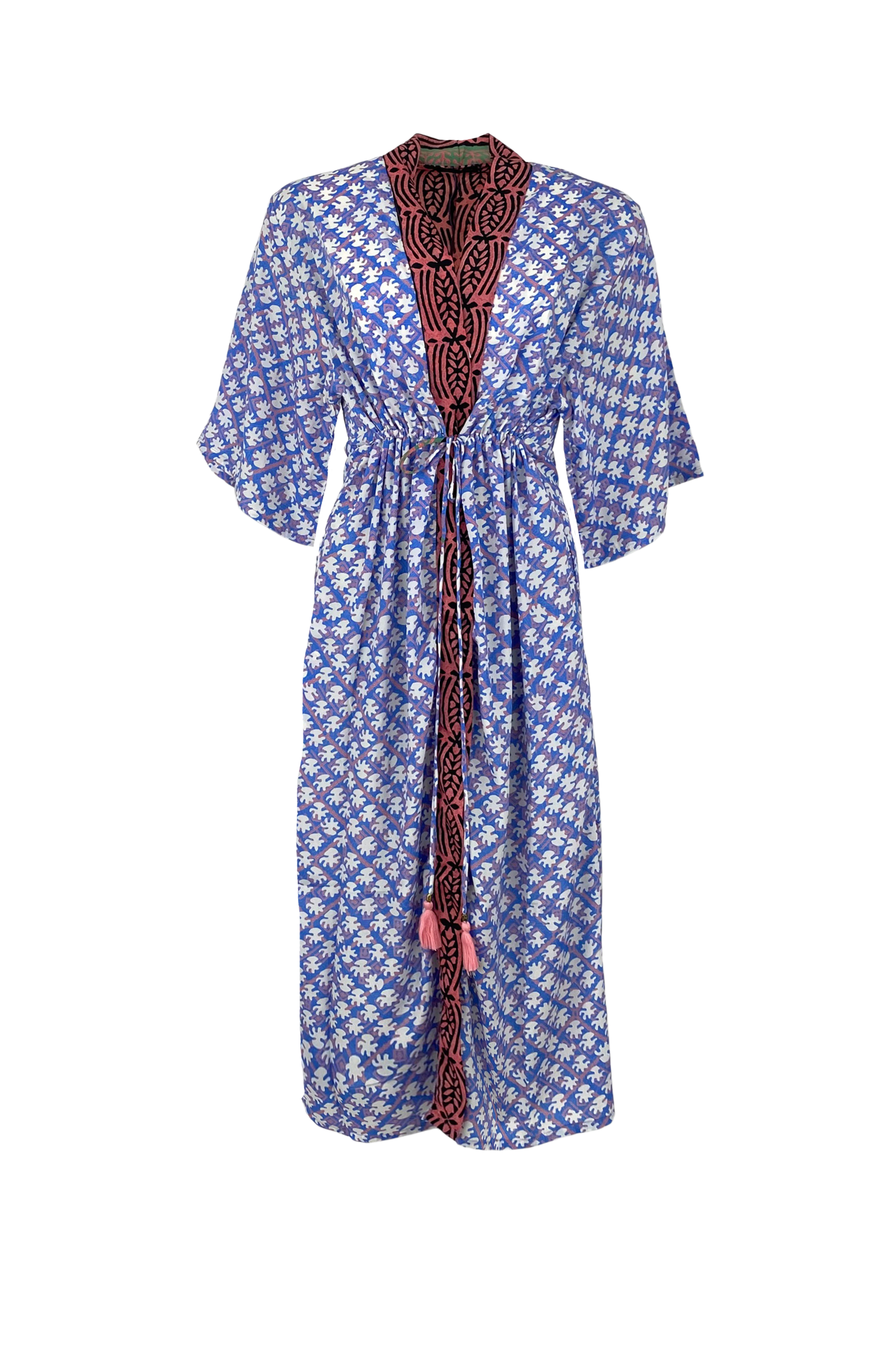 Black Colour Luna Long Kimono Blue Puzzle