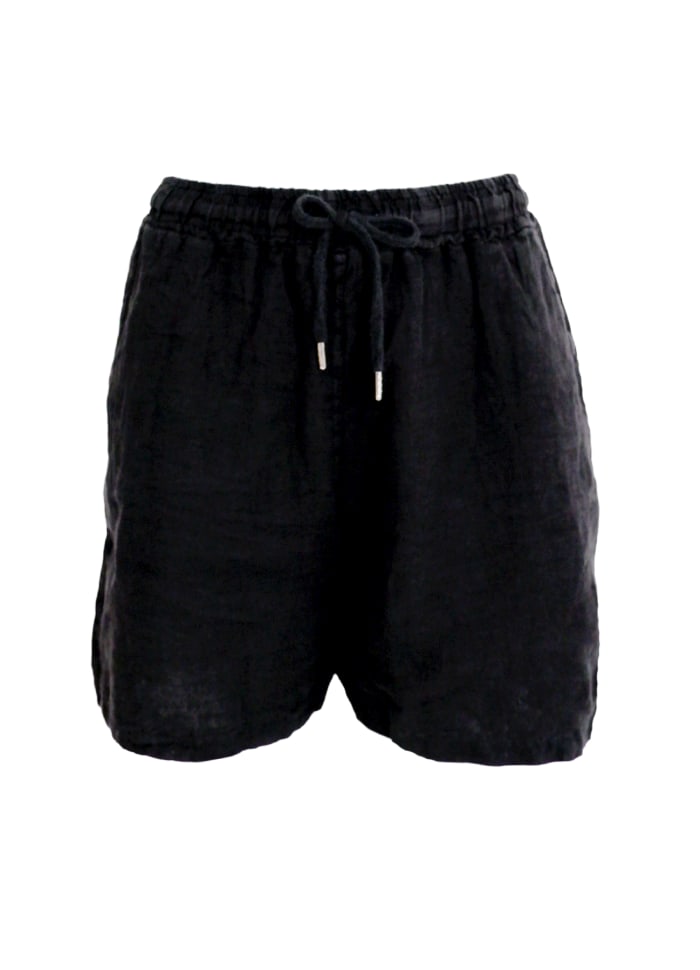 Black Colour Melina Linen Shorts Black