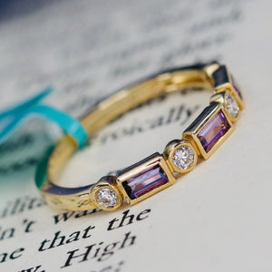 Amethyst baguette and diamond band in 14k yellow gold by Effy