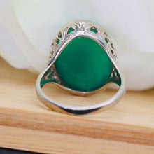 Load image into Gallery viewer, Carved chrysoprase vintage ring in white gold