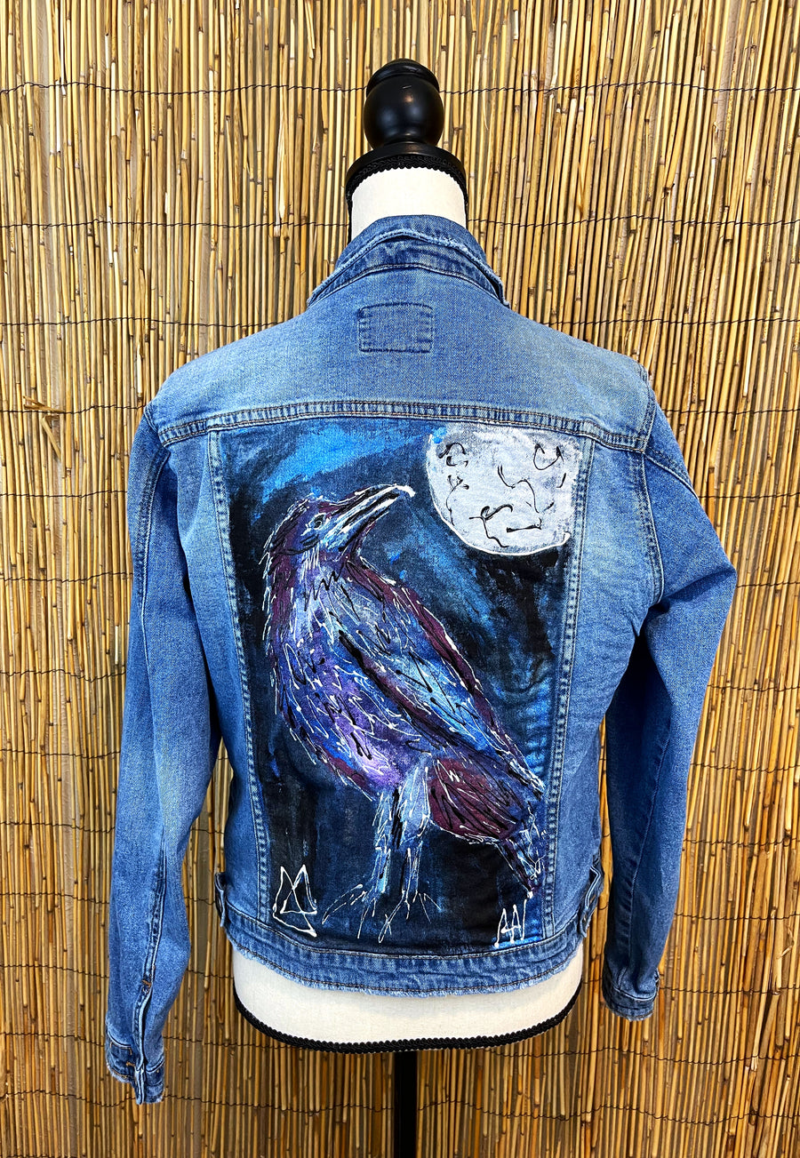 Raven Hand Painted 1of1 Original Women’s Fitted Denim Jacket