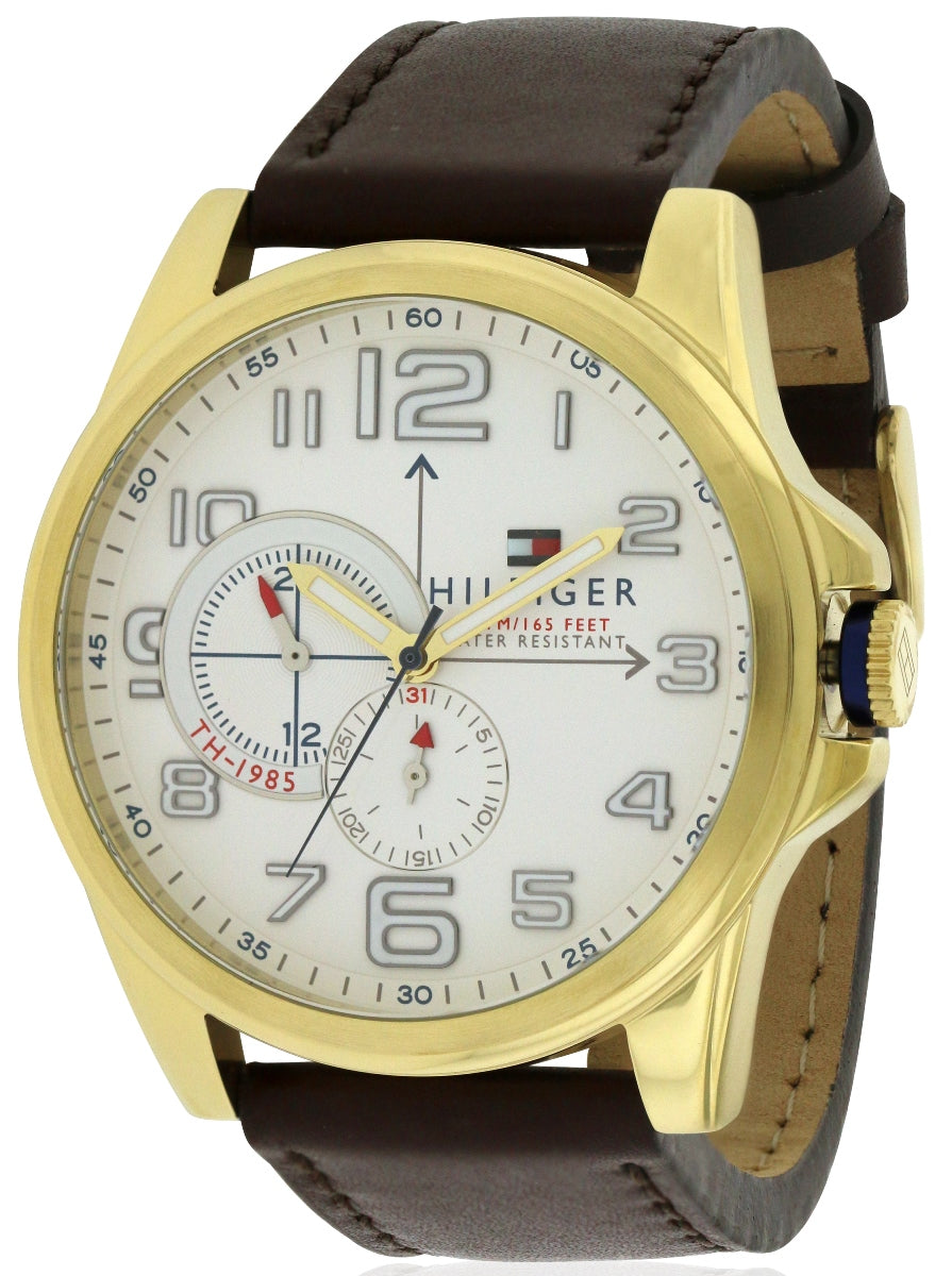 Tommy Hilfiger Gold-Tone Leather Chronograph Mens Watch