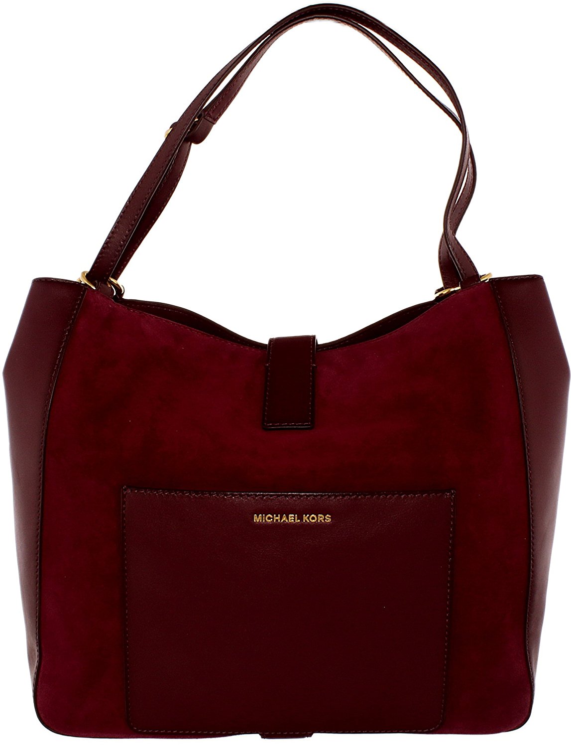 Michael Kors Quincy Large Suede and Leather Shoulder Tote - Maroon -