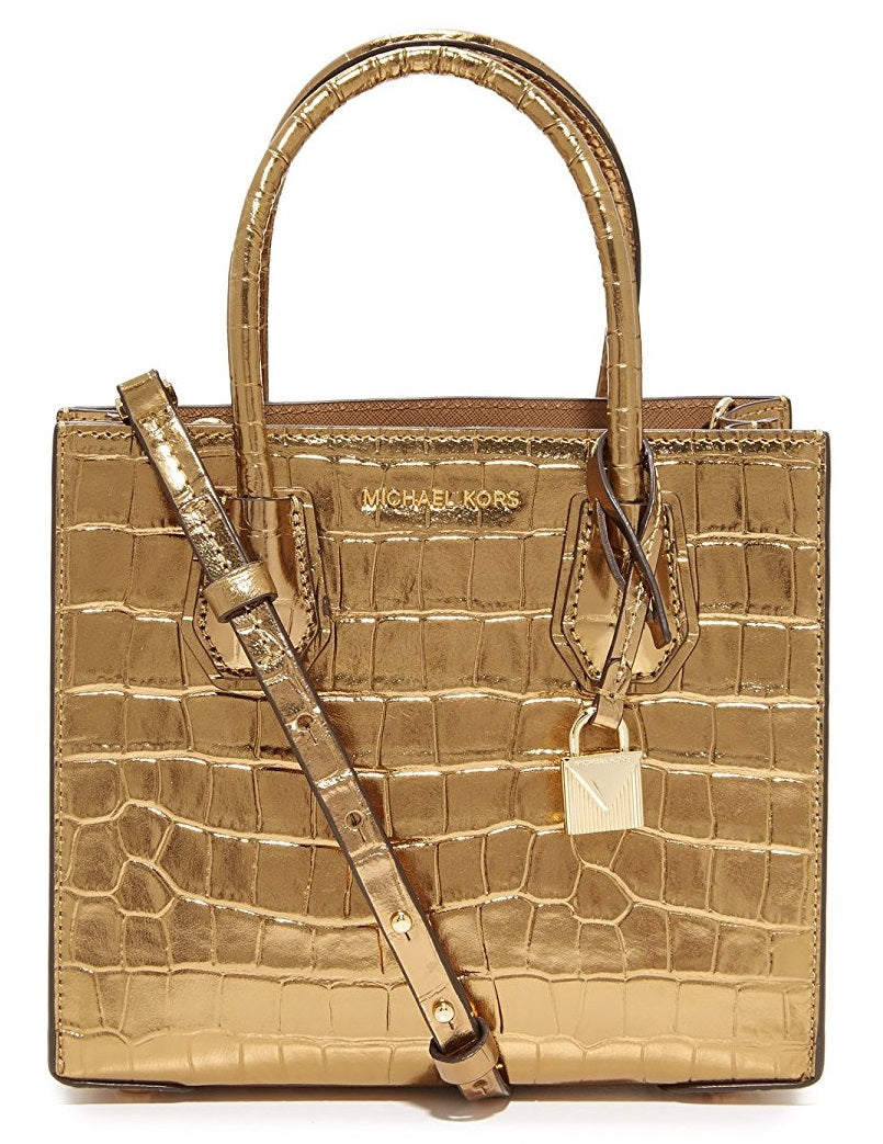 Michael Kors Mercer Metallic Embossed-Leather - Crossbody - Gold -