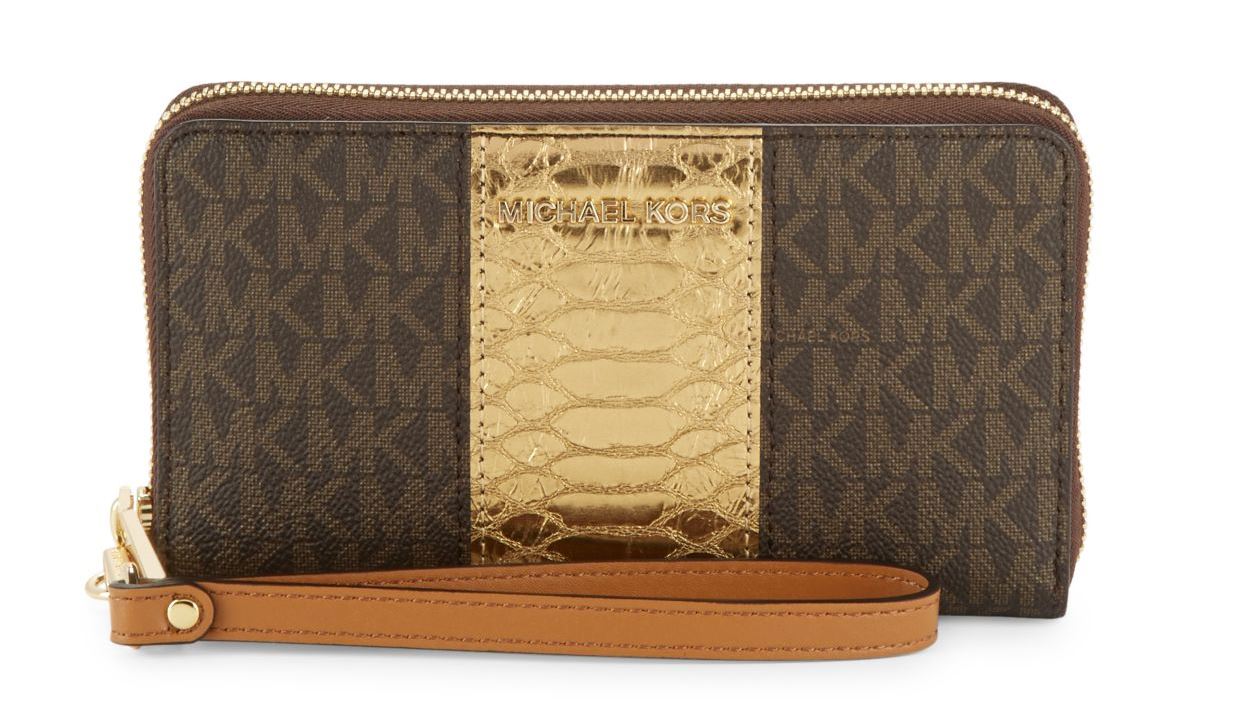 Michael Kors Large Flat Multifunction Phone Case Wristlet - Brown -