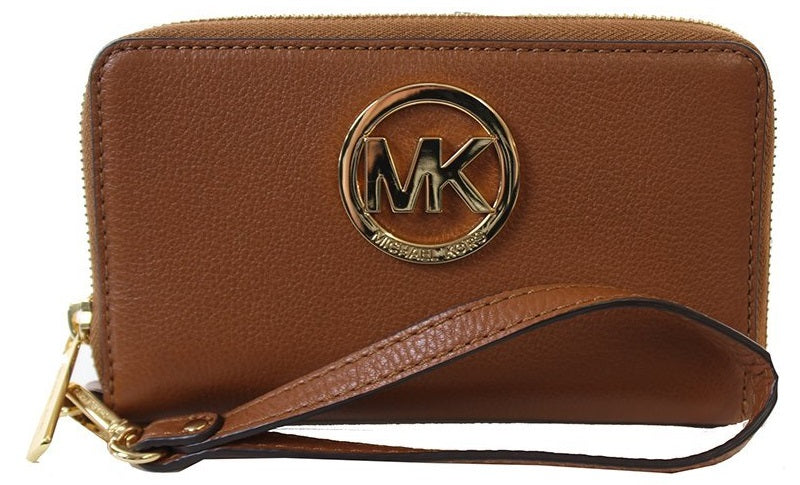 Michael Kors Fulton Luggage Brown Large Flat Leather Phone Case - Brown -